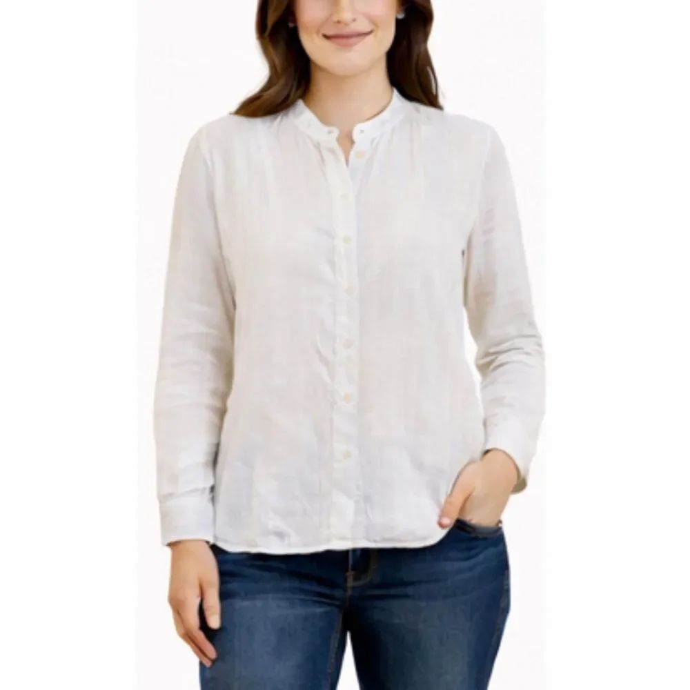 Talbots Linen Collarless Cotton down blouse 6 petite